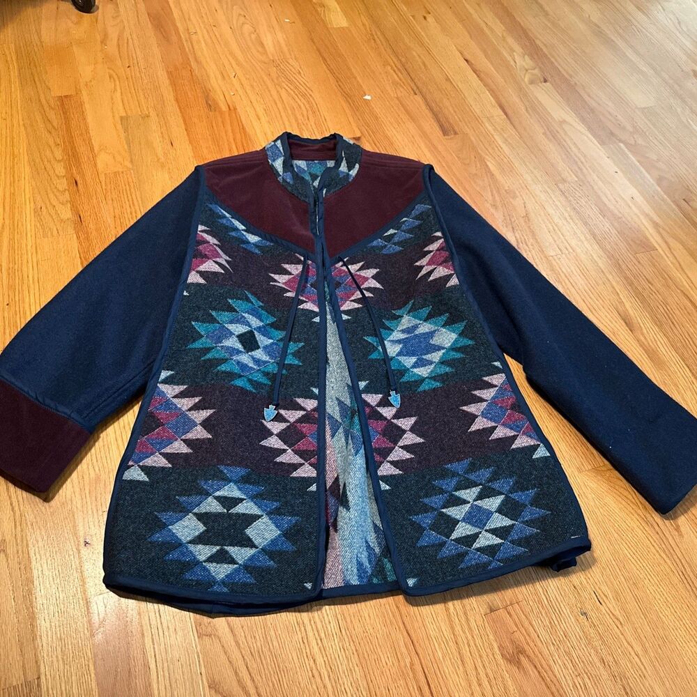 EUC Vintage Pendleton Unisex  Western Aztec Wool Long COAT Jacket RARE Teal Blue
